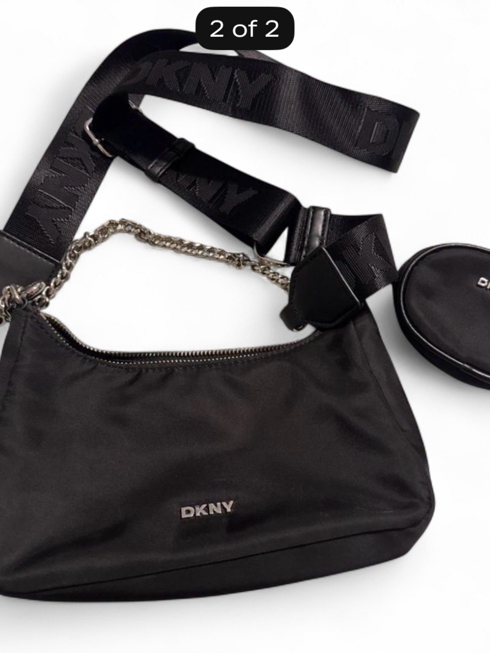 Dkny Black Nylon Shoulder Bag with Logo Webbing Strap